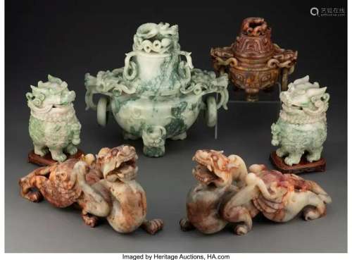 78346: A Group of Six Chinese Carved Jade Articles 12 x
