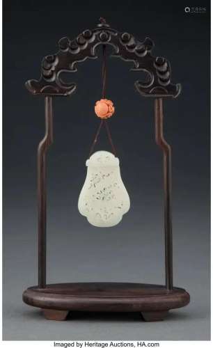 78352: A Chinese White Jade Carved Pendant with Wood St