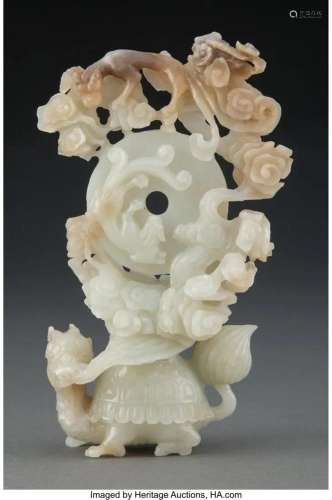 78353: A Chinese Carved White Jade Bixi 7 x 4-1/4 x 1-3