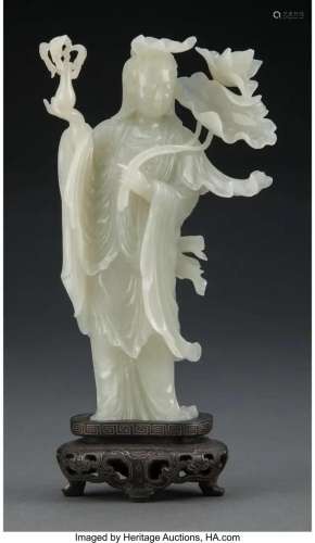 78354: A Chinese Carved Pale Celadon Hardstone Guanyin