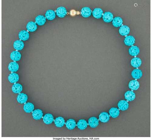 78358: A Chinese Carved Turquoise Dragon Beads Necklace