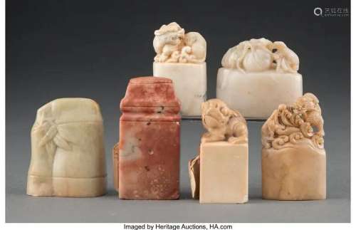 78360: A Group of Six Chinese Carved Hardstone Seals 1-