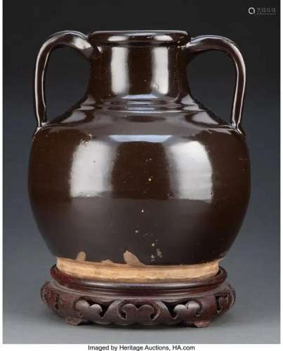 78361: A Chinese Black Glazed Two-Handled Vase, Ming Dy