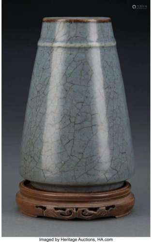78362: A Chinese Crackle Blue Glazed Pottery Vase 6-1/4