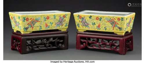 78369: A Pair of Chinese Famille Jaune Planters Marks: