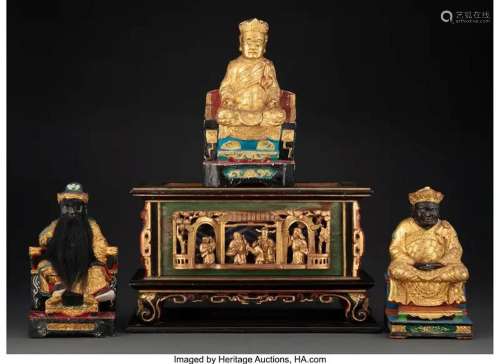 78393: A Group of Chinese Giltwood Temple Figures 10-1/