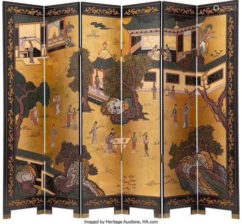 78394: A Japanese Lacquer Six-Panel Screen 72-1/4 x 96