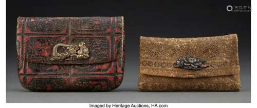 78399: Two Japanese Leather Tobacco Pouches with Mixed