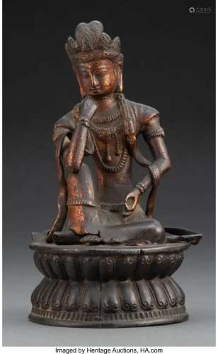 78401: A Korean Patinated Bronze Bodhisattva Figure 7 x