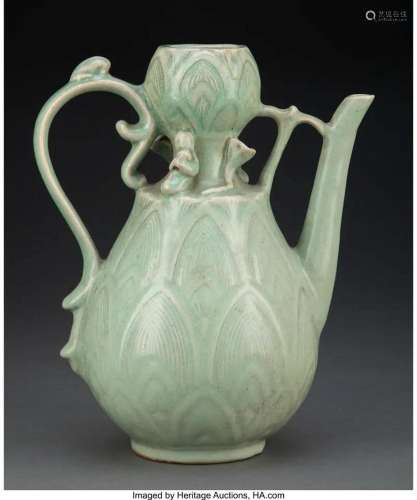 78404: A Korean Celadon-Glazed Porcelain Ewer 10-5/8 x