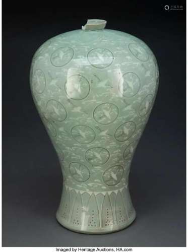 78405: A Korean Celadon Glazed Vase 17 x 10 x 10 inches