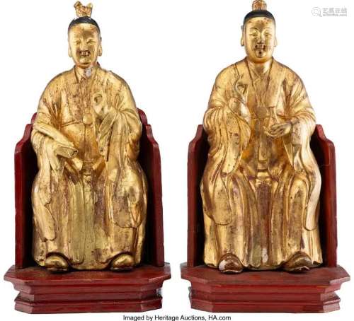 78420: A Pair of Chinese Giltwood Daoist Figures 22 x 1