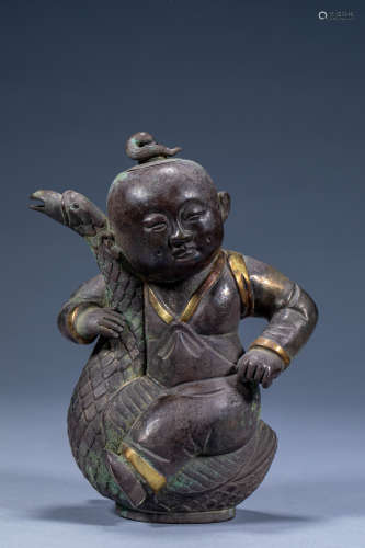 Ancient Chinese silver gilt boy playing goose pot