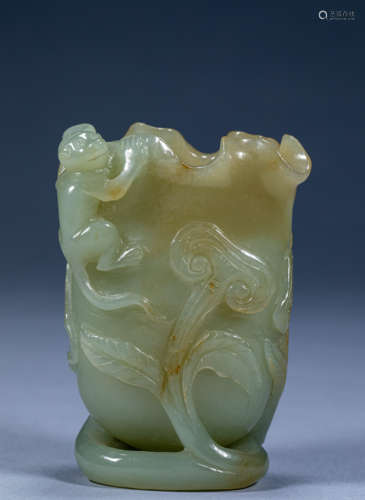 Ancient Chinese Hetian Yufushou Yuhua Cup