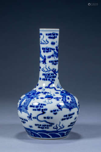 Chinese Qing Dynasty Kangxi Blue and White Panlong Celestial...