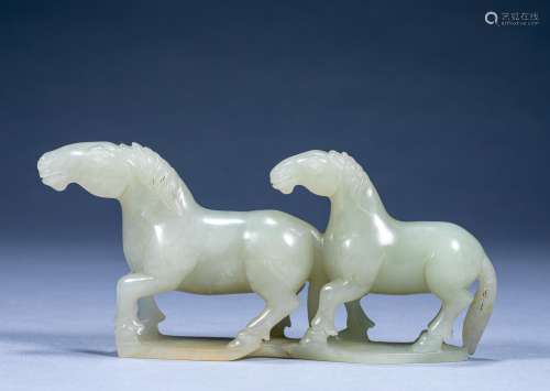 Ancient Chinese Hetian Jade Double Horses