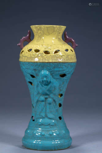 Ancient Chinese Kajang Chai Porcelain Buddha Statue Hollow V...