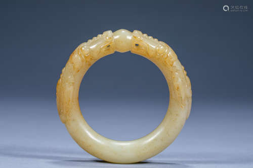 Ancient Chinese Chilong Playing Pearl and Jade Bracelet