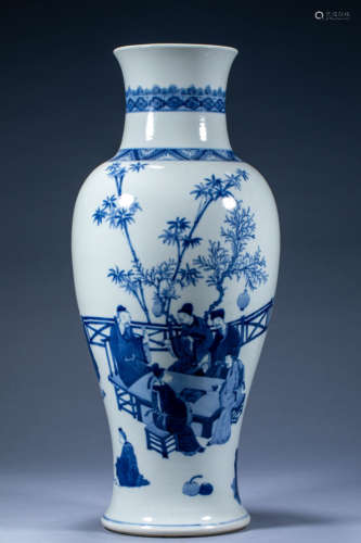 Ancient Chinese Yiyoutang Bogu blue and white figure vase