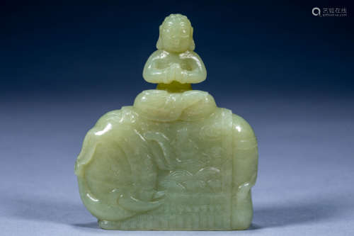 Ancient Chinese Hetian Jade Taiping with Elephants