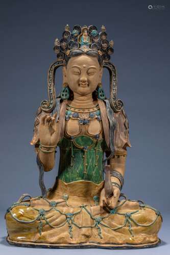 Ancient Chinese plain three-colored Guanyin statue