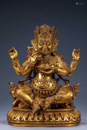 Ancient Chinese gilt four-armed big black sky