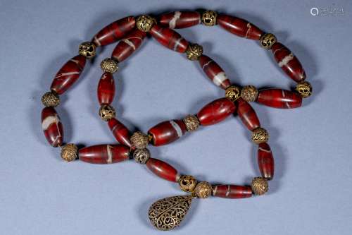 Chinese ancient agate dzi necklace