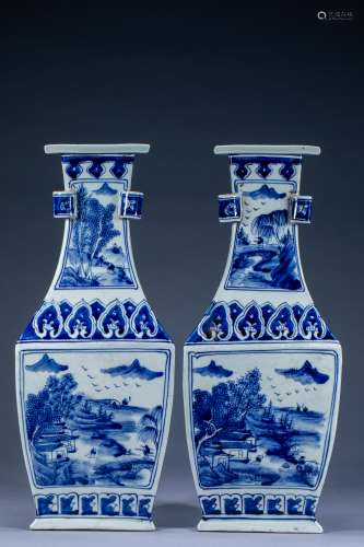 Chinese Qing Dynasty Kangxi blue and white landscape triangl...