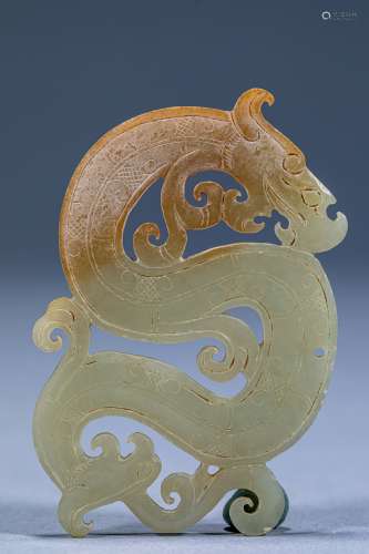 Chinese ancient dragon and phoenix jade plate