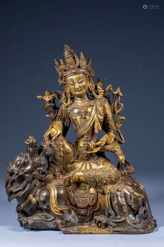 Ancient Chinese gilt statue of Manjusri Bodhisattva