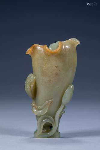 Ancient Chinese Hetian Jade Flower Cup