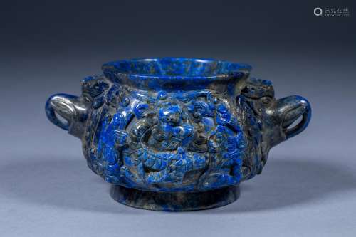 Ancient Chinese elephant ear plate dragon lapis lazuli incen...