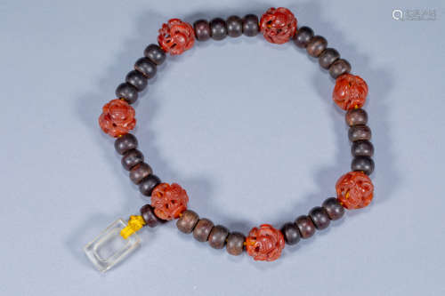 Chinese ancient red sandalwood hollow agate crystal bracelet