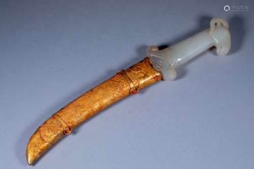 Ancient Chinese Onyx Sheep Handle Short Knife