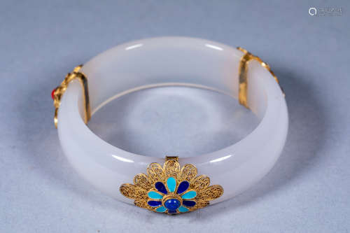 Ancient Chinese filigree inlaid gemstone agate bracelet