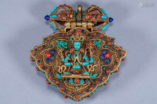 Ancient Chinese filigree inlaid gemstone Buddhist niches