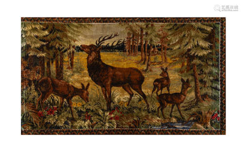 Painted Wool Hanging Blanket with Horse and Stag Pattern