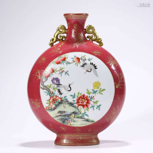 Gilt-Inlaid Famille Rose Enclosing Peony Moonflask