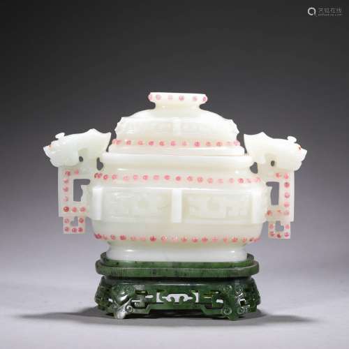 Glassware Dragon Censer with Spinach-Green Jade Stand