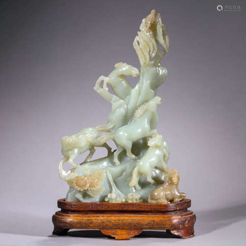 Carved Jade Five-Horse Ornament