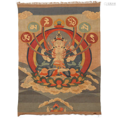 Silk Kesi Panel Figure of Shadakshari Avalokitesvara