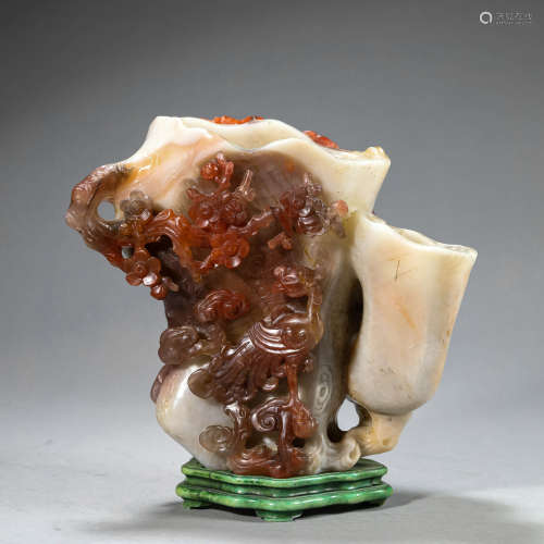 Agate Phoenix Lingzhi-Form Conjoined Cup