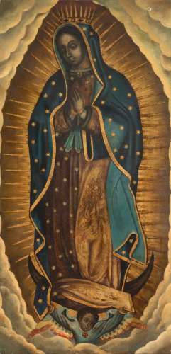 Mexican school of the 17th century."Virgin of Guadalupe...