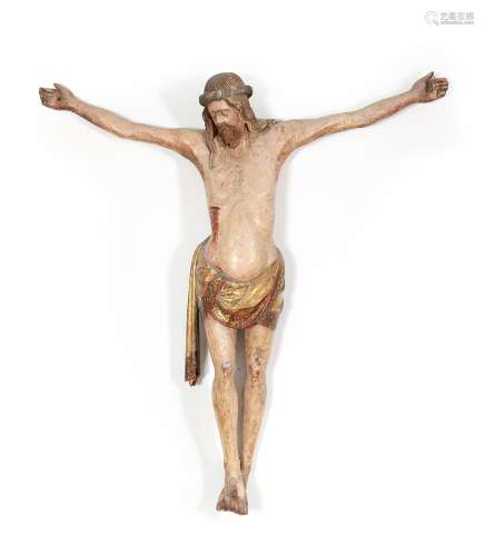 Gothic Christ, 15th century.Carved and polychrome wood.Measu...
