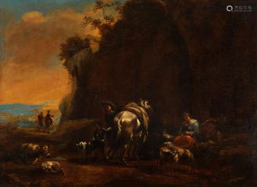 Flemish school; 17th century."Pastoral scene".Oil ...