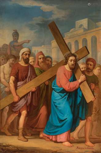 Spanish school; 19th century."Road to Calvary".Oil...