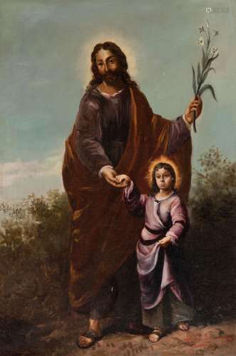 Spanish school; 19th century."Saint Joseph with Child&q...