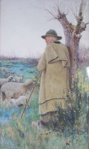Edwin Sherwood Calvert RSW (1844-1898) Shepherd of the Vosge...