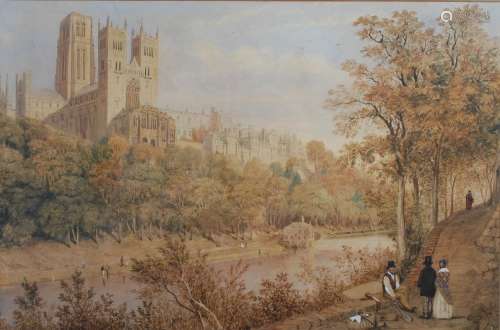 19th century British School A view of Durham cathedral from ...
