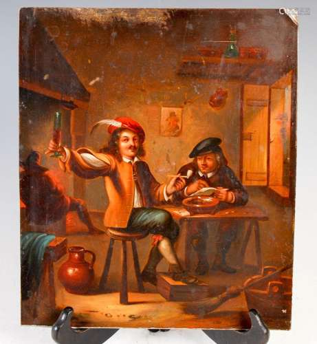 19th century Continental School A tavern scene with figures ...